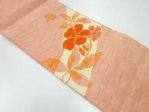 手織り紬草花模様織出し名古屋帯